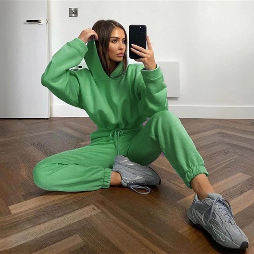 Женская повседневная однотонная толстовка с длинными рукавами и брюками, свитер, спортивный костюм