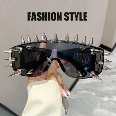 Новинка Панк Заклепки Украшения Солнцезащитные Очки Киберпанк Рок Большой Щит Модные Странные Клубные Солнцезащитные Очки Забавные Очки Для Вечеринок