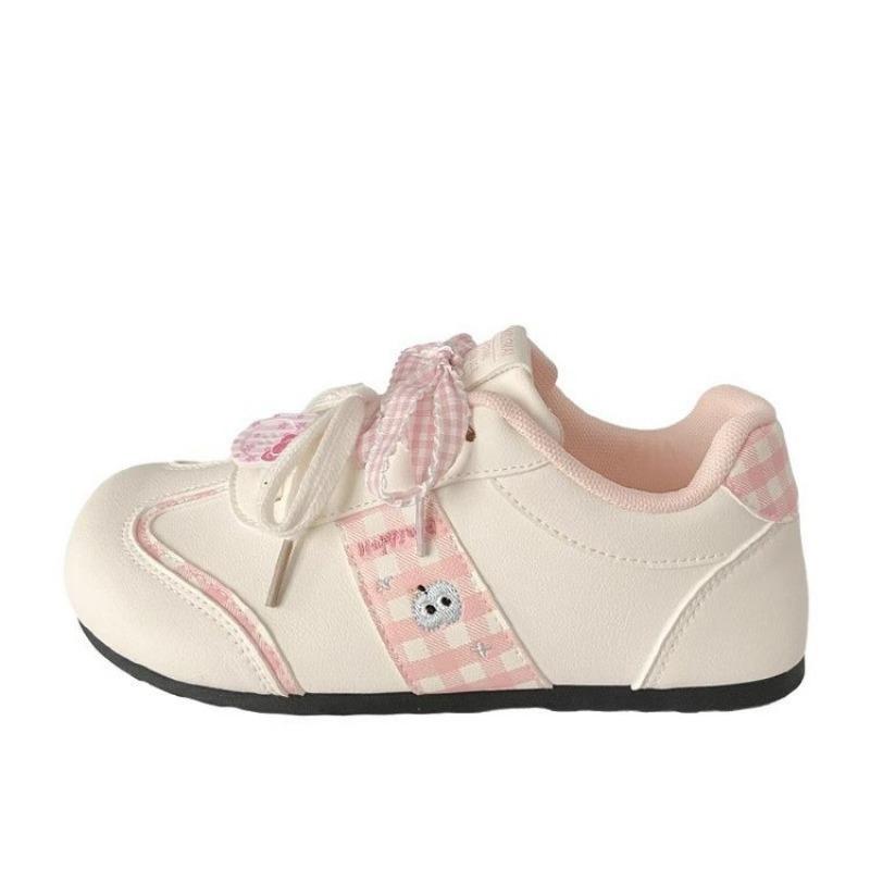 College Style Cute Plaid Women's Little White Shoes Autumn New Three-color Lace-up Casual Shoes Student Flat Baseplate Shoes