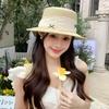 Summer Small Fresh Bow Flat Top Straw Hat Women's Travel Shade Straw Versatile Top Hat Seaside Holiday Hat