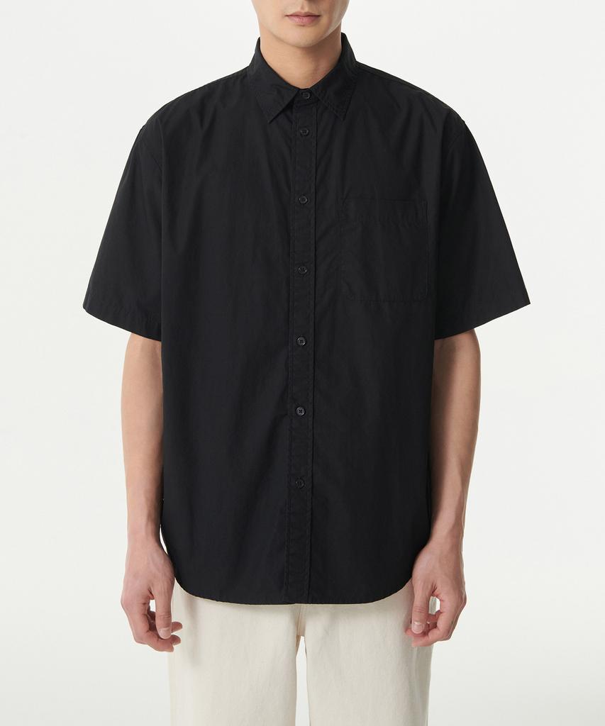 MUSINSA STANDARD Relaxed Washed Poplin Short Sleeve Shirt [Black]