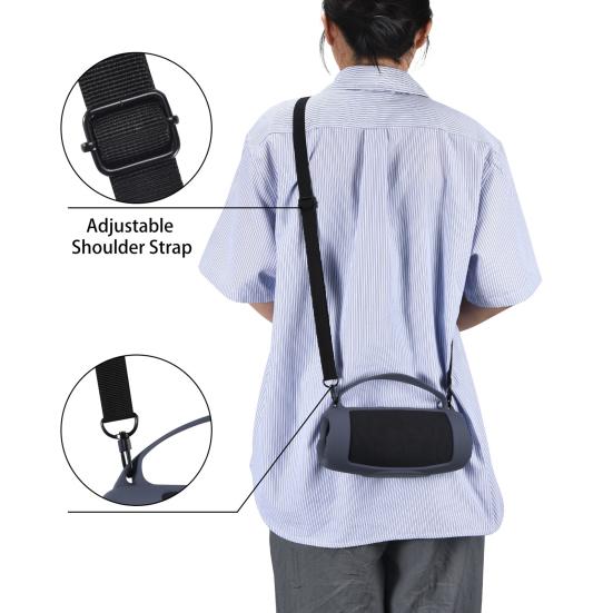 Speaker Silicone Cover Case Shockproof Impact Resistant Simple Installation Travel Carrying Case with Shoulder Strap for JBL Charge 5