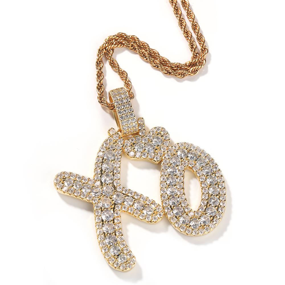 THE BLING KING Iced Out Cluster Hugs Kisse Xo Charm Pendant Micro Paved Out CZ Pendant Necklace For Gift Hiphop Jewelry