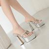 Fashion High-Heeled Shoes Lady Multicolored Sandals House Slippers Platform Luxury Slides Jelly Flip Flops Square Heel Designer Glitter