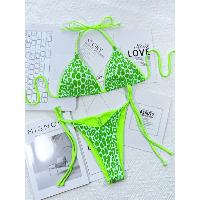 Leopard Print Halter Brazilian Bikini Women Swimwear Female Swimsuit Two-piece Bikini Set Bather Bathing Suit Swim