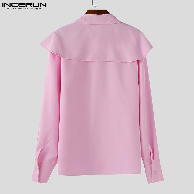 INCERUN Men Lapel Neck Ruffled Shoulder Long Sleeve Buttons Up Casual Shirts