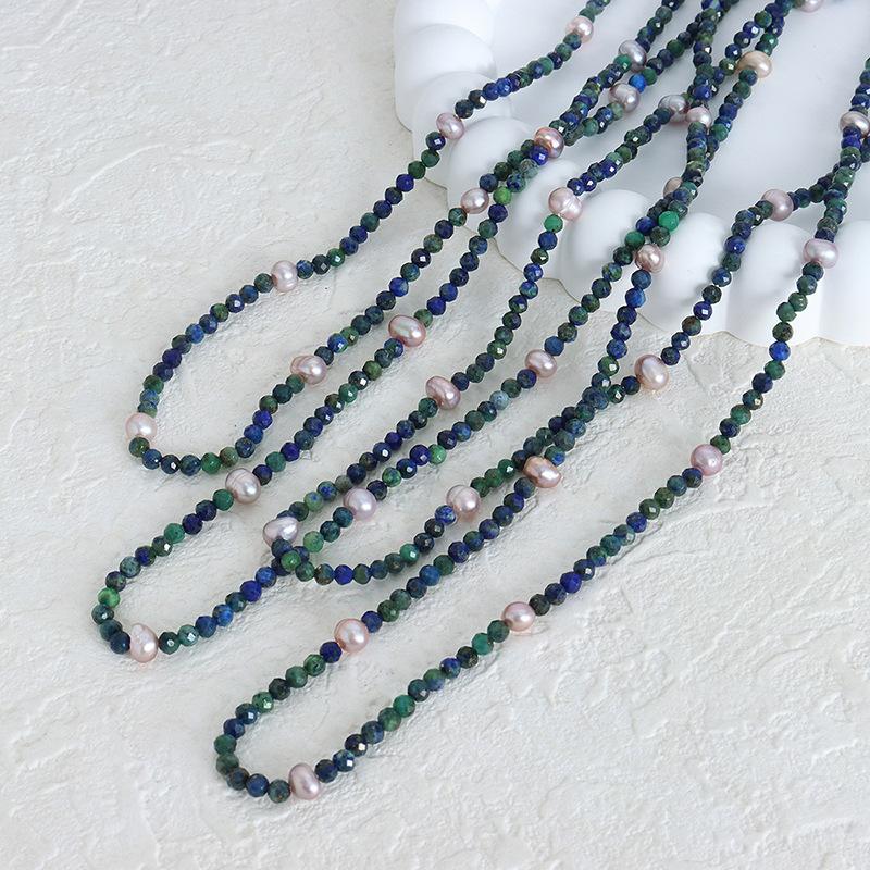 Ожерелье ручной работы из натурального лазурита с цепочкой на ключице и цветным пресноводным жемчугом для женщин