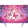 2D Pink Butterfly Themed Backdrop Sparkle Glitter Floral Party Decoration Banner