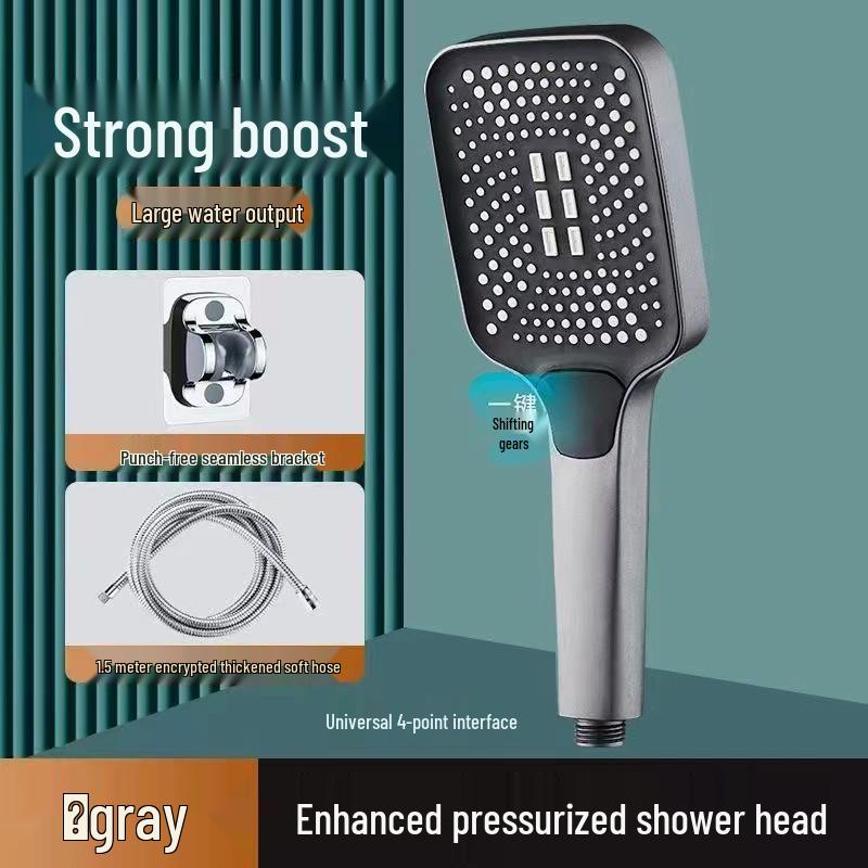 Большая панельная напорная ручная душевая лейка в комплекте с кронштейном и шлангом