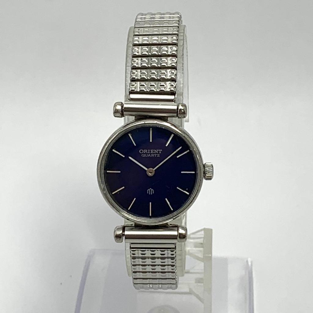 Б/У 458 [Батарея заменена и почищено] Рабочий предмет Женские часы ORIENT Orient Blue Silver Гармошка Ремешок Стиль QZ Популярный Винтажный
