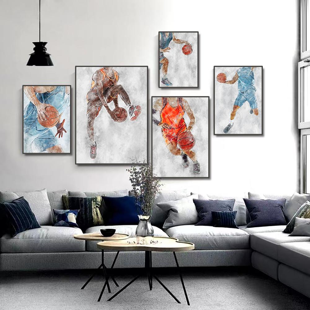 Баскетбольные спортивные постеры Баскетбольные спортивные звезды настенная живопись на холсте Современная гостиная украшения дома фотографии настенная живопись