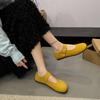 Frosted Women's 2025 Spring and Autumn New Retro One-word Strap Mary Jane Shoes Soft-soled Beanie Shoes Single Shoes