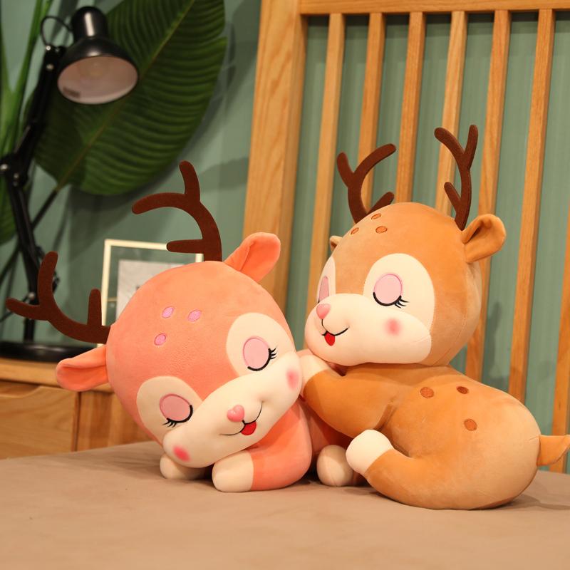 20-40cm Cute Sika Deer Plush Toy Stuffed Lying PillowCartoon Animals Face Soft Sleeping Elk Deer Girls Cushion Christmas Gift