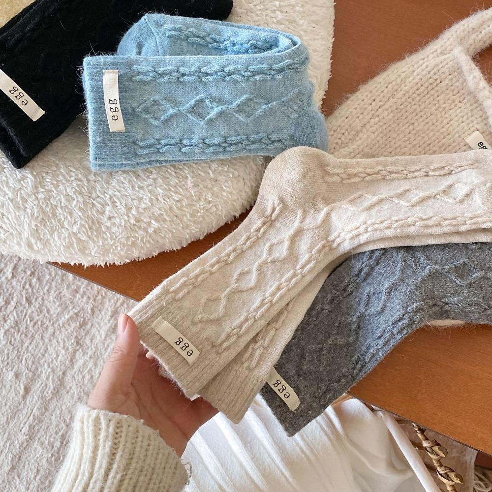 Тканевые зимние носки с этикеткой, толстые полосатые носки с переплетенными краями, теплые женские носки