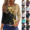 3/4 Length Sleeve Womens Tops Floral Print Vintage Fashion Casual Loose With Round Neck Plus Size Shirts