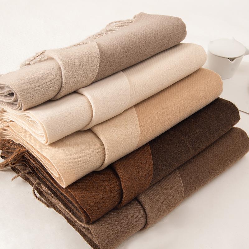 Double-Sided Solid Color Macaron Scarf For Women, Imitation Cashmere Tassel To Keep Warm In Winter