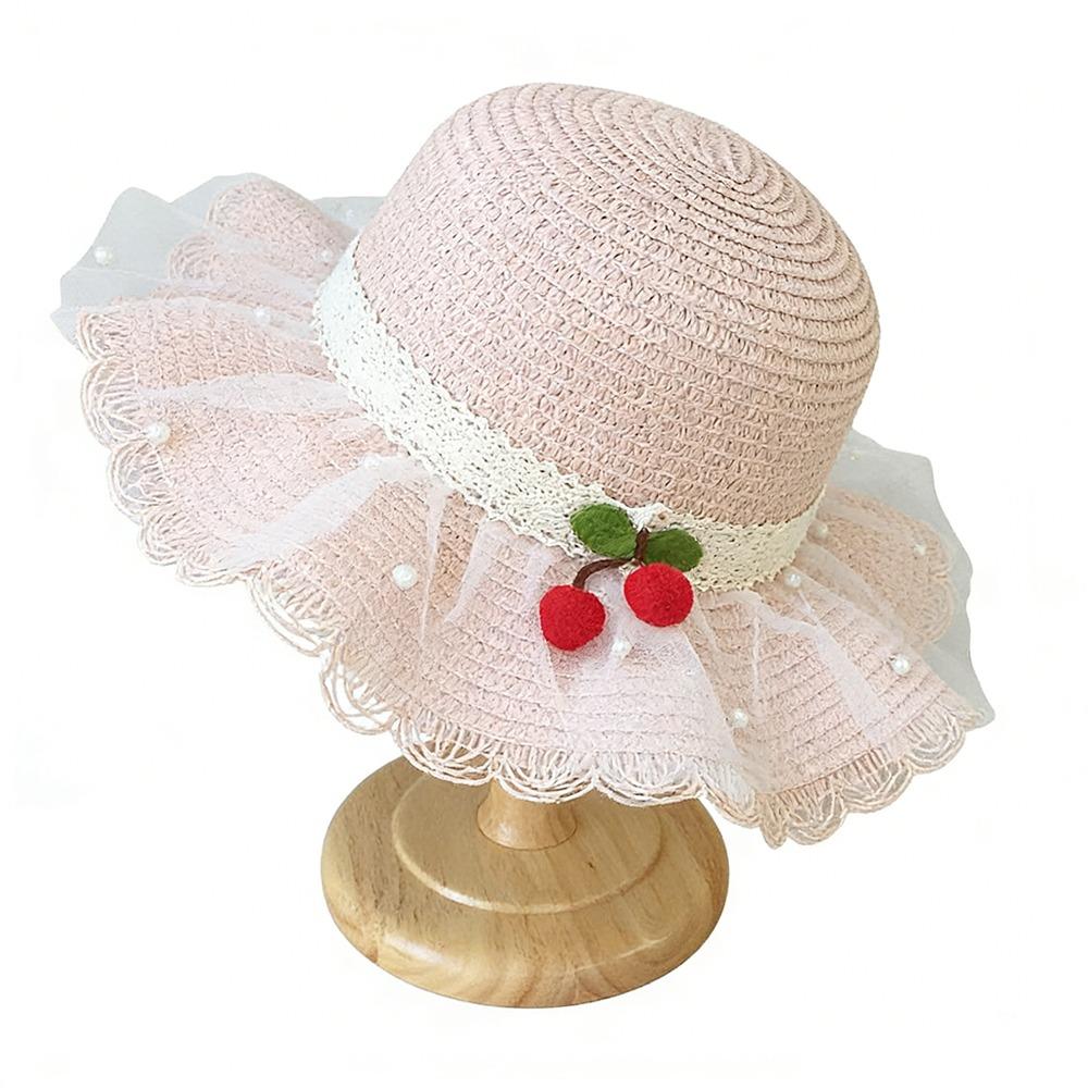 Wide Brim Kids Sun Hat Pearl Decoration Beach Hat Cute Style Straw Hat Girls Accessories