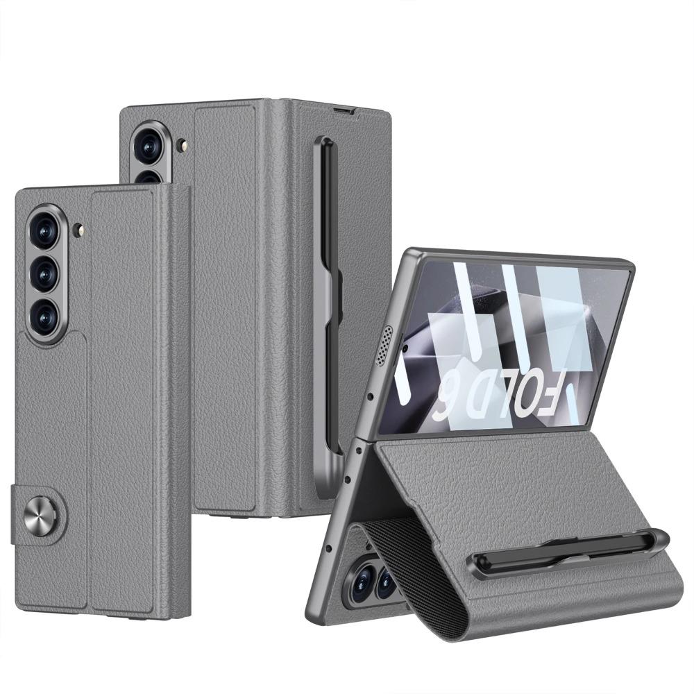 Роскошный чехол из искусственной кожи для телефона Samsung Galaxy Z Fold 6 с функцией защиты экрана и сенсорным пером