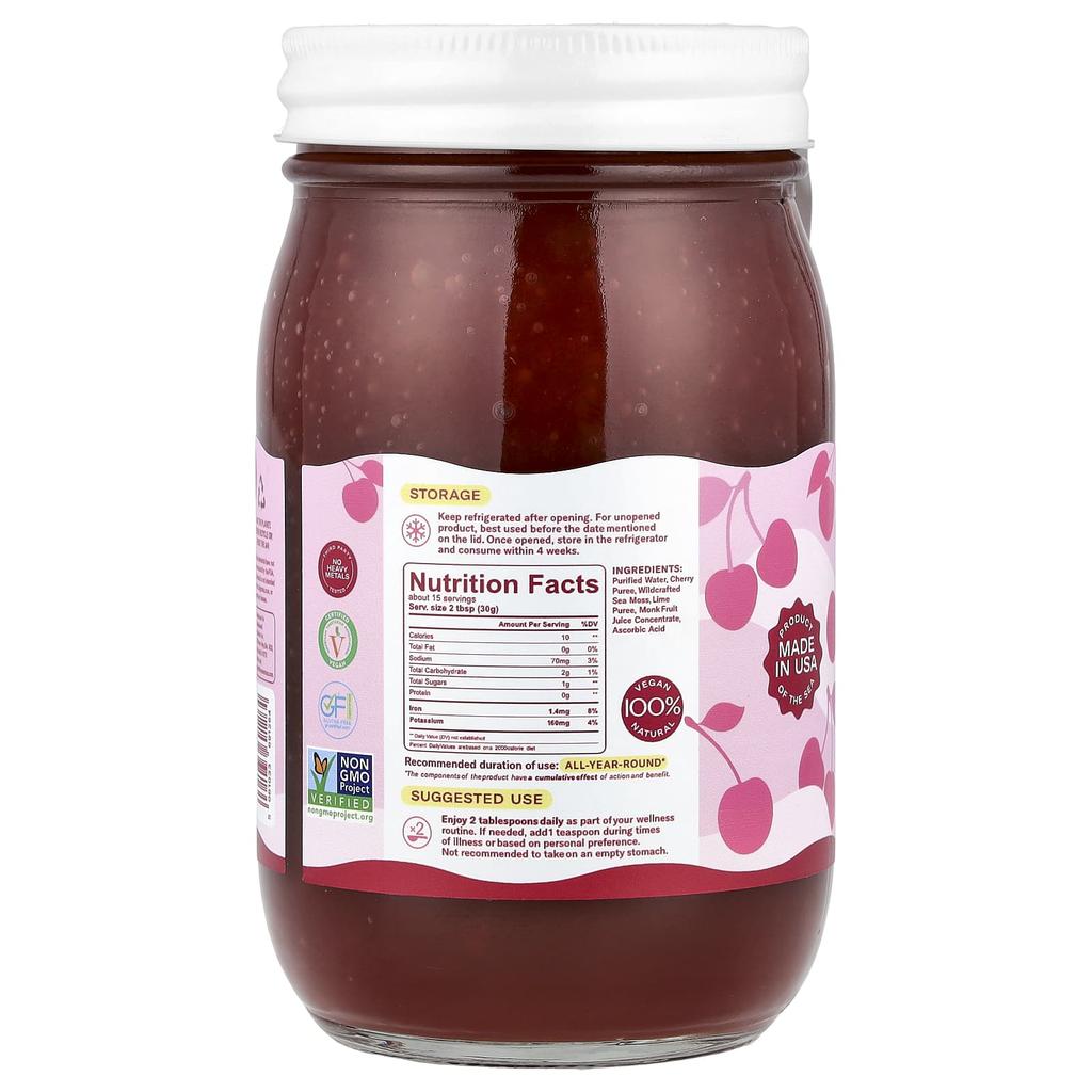 True Sea Moss Natural Superfood from the Sea, Cherry, 473ml (16 Fl Oz)