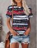 Fashion Women Cool Graffiti Striped Letters Print T Shirt Funny Casual O-neck Short Sleeves T-shirt Summer Female Tee Shirt