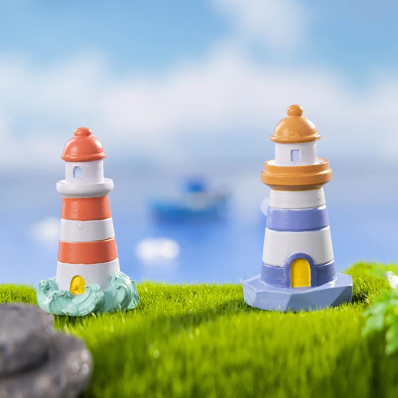 Mini Ocean Figurine Doll Garden Decor Ornament Kid Toy Miniature Landscape Ornaments Lighthouse Statue Resin Craft
