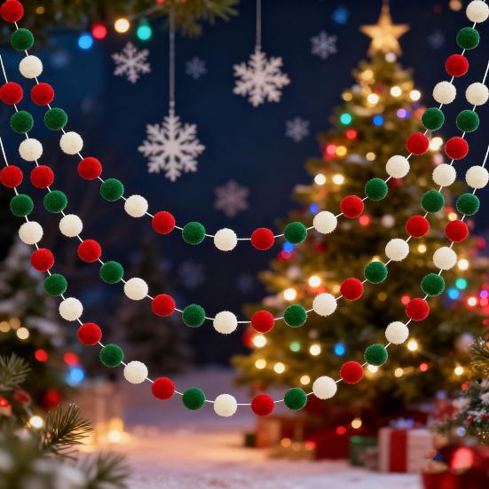 Christmas Ornament 20 Ball Cute Pastel Pompom Strings Colorful Pom Pom Garland for Holiday Parties Home Decoration
