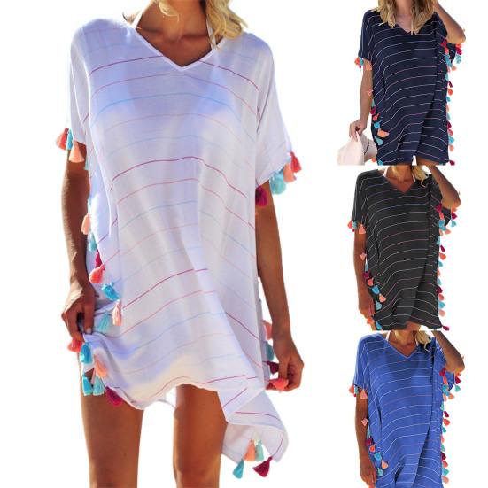 Солнцезащитное платье с v-образным вырезом и коротким рукавом по бокам, полосатый принт, кисточка, мяч, купальник, накидка для бассейна