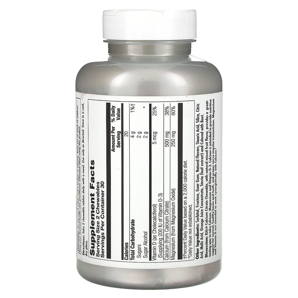 KAL Calcium Citrate+ Mixed Fruit Chewables, 60 Tablets