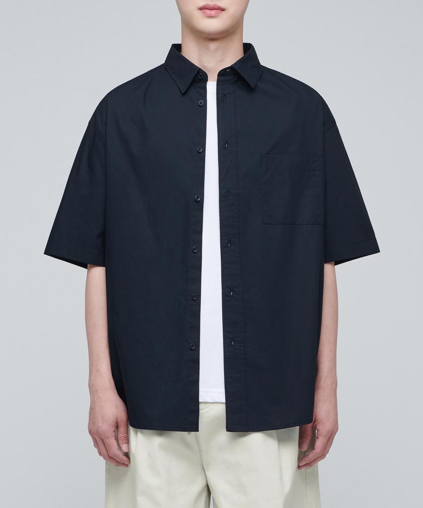 MUSINSA STANDARD Oversized Poplin Short Sleeve Shirt [Navy]
