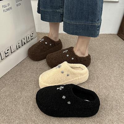 Сумка Xiaoxiangfeng голова полушлепанцы женская уличная обувь 2025 осень и зима новые толстоподошвенные удобные ленивые пушистые хлопковые тапочки тренд