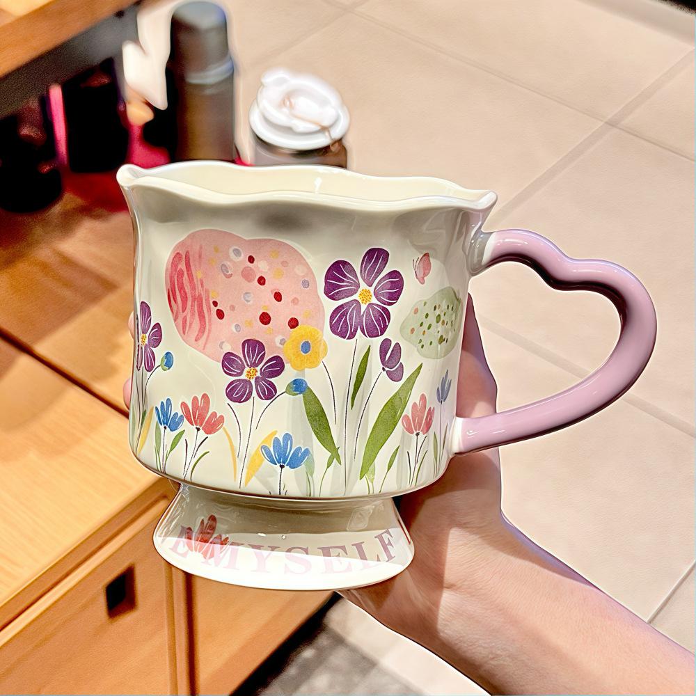Aesthetic Ceramic Mug Unique Design Coffee Cup Cute Tea Mug Birthday Gift for Her Stylish Home Drinkware