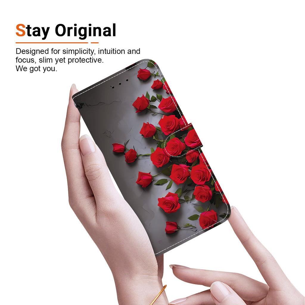For iPhone 16 Pro Leather Case Stand Wallet Pattern Printing Phone Cover with Wrist Strap