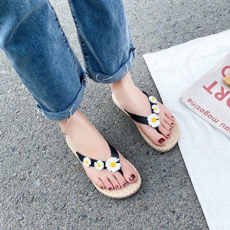 Fashion Woman Slippers Flowers Sandals Flops On Beach Shoes For Women Flip Slides Cheap Premium 2024 Luxury Liquidation Sale
