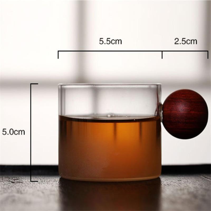 Стеклянная чашка для виски и вина с деревянной ручкой, офисная маленькая чайная чашка, кружка ручной работы, посуда для напитков