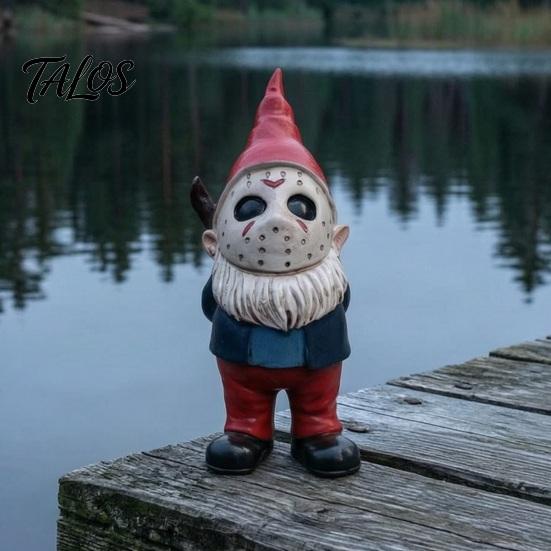 Прочные Настенные Витрины для Помещений Хэллоуин Фигурка из Смолы Voorhees, Милый Гном-Статуэтка с Хоккейной Маской Ужасов, Уличные Статуи для Патио и Сада с Ножом,