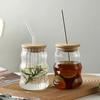 Ins Glass Cup with Straw Clear Juice Milk Straw Cup with Bamboo Lid Drinkware Simple Tumbler Latte Coffee Cup Mason Jar Mug