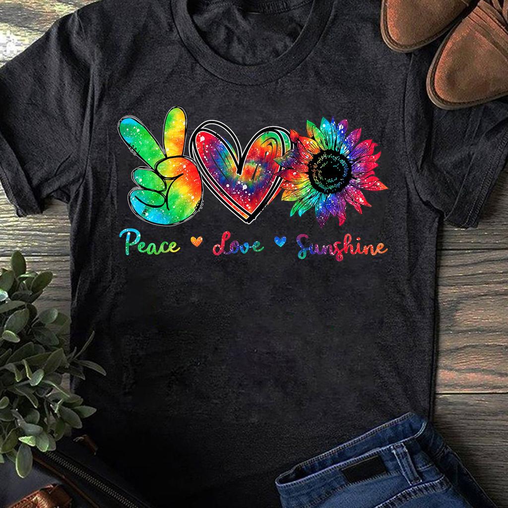 Peace Love Sunshine Sunflower Hippie Tie Dye T-Shirt - Hippie Shirt, Hippie Soul Shirt, Peace Shirt, Hippie
