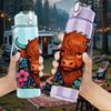 1PC Buffalo Bull Flower Portrait 750ml Color Plastic Sports Water Bottle Leakproof Flip Straw Lid Suitable for Sports Office Home Use