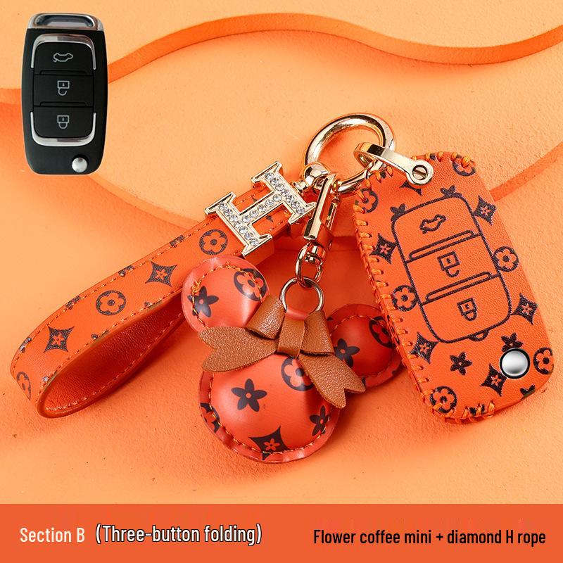 Women's High-End Cheetah CS10/CS9 Car Key Case - Classic Old Flower Design