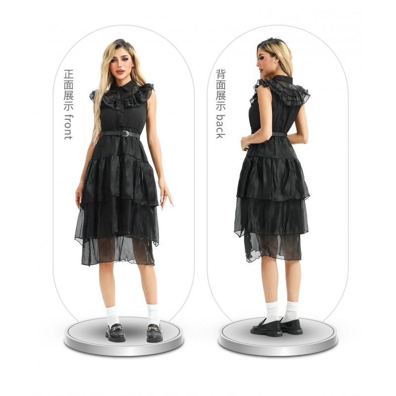 Halloween Gothic Adams Family Bride Vampire Dress Wednesday Cosplay Costume Sexy Black Women