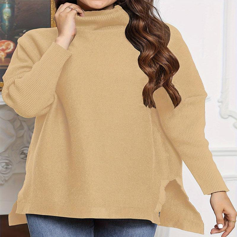 Autumn and Winter Women's Plus Size Sweater High Neck Bat Sleeve Loose Pullover Knit Sweater