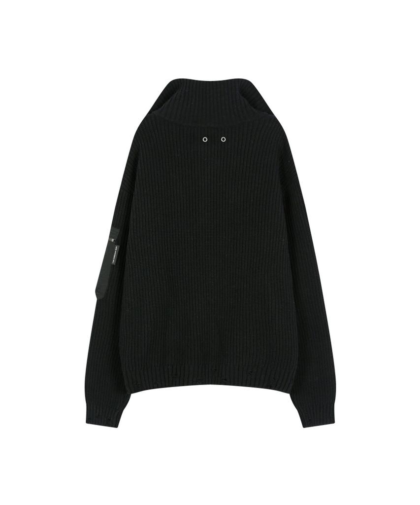 ADSB ANDERSSON BELL Double Layered Quarter Zip-Up Sweater (Black/Grey)