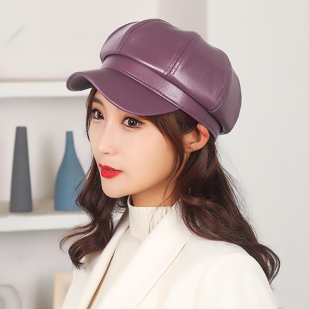 Женский кожаный берет, однотонная универсальная шляпа художника, весенняя восьмиугольная шляпа