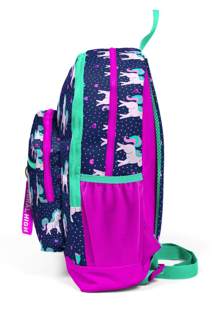Школьный рюкзак с четырьмя отделениями Coral High Kids, темно-синий, розовый, с рисунком единорога, 23467