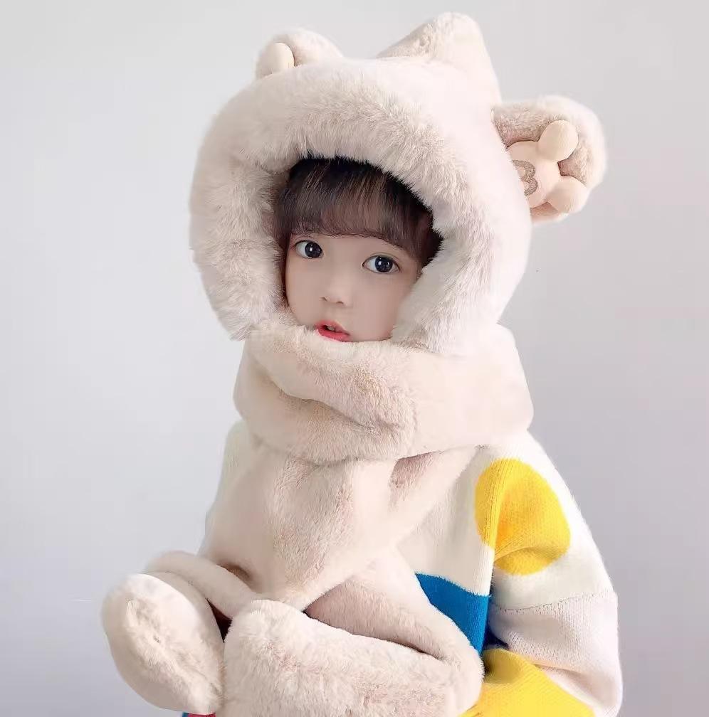 Зимняя женская плюшевая теплая шапка, шарф, перчатки, интегрированный утепленный уличный велосипедный комплект из трех предметов, защищающий от холода