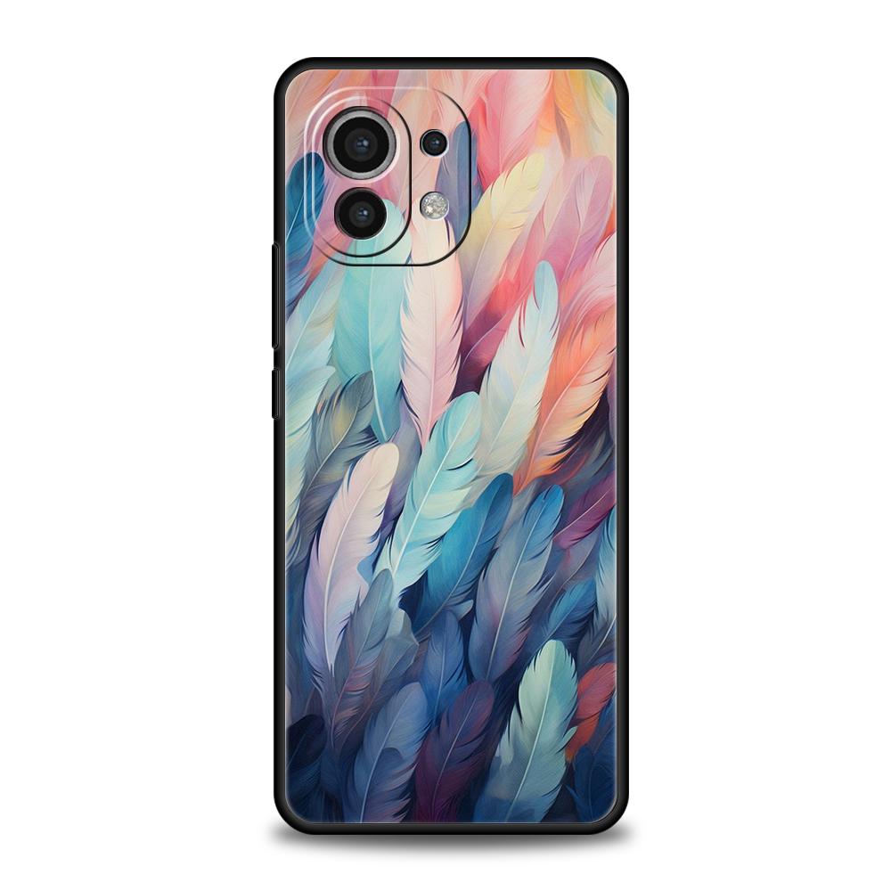 Чехол для телефона для Xiaomi Mi 15 14 13 12 11 Ultra 14T 13T 12T 11T 10T Pro Lite Мягкий ТПУ Чехлы Модный Градиентный Узор с Перьями