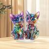 Kitten Desktop Standing Decoration Colorful Miniature 2D Acrylic Dual Cat Sign Standing Animal Ornaments for Home Room Table Decor