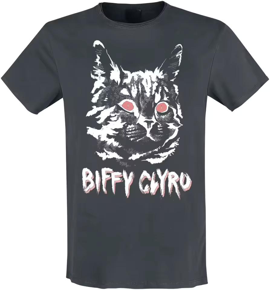 Biffy Clyro Pink Eyes Cat Print T-shirt Men Women Alternative Rock Band Unisex Short Sleeve Tee