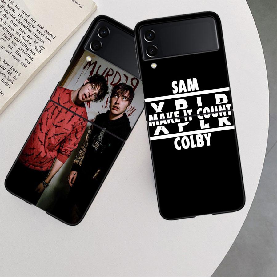 Sam and Colby XPLR Case For Samsung Z Flip 6 5G Galaxy Z Flip 5 4 3 5G Black Hard Cell Phone Cover Luxury PC Shell Coque