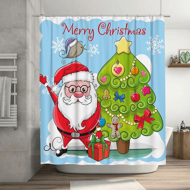 TU Christmas Shower Curtain Santa Claus Festive Holiday Bathroom Decor Waterproof Fabric Xmas Pattern Home Decor Gift Idea